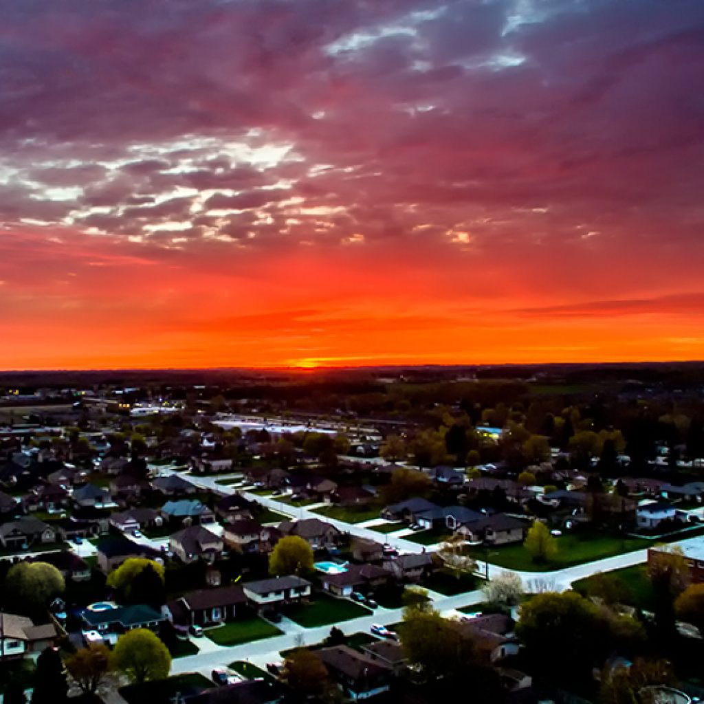 Aerial Drone Capture of Spring Sunrise over Port Elgin Ontario